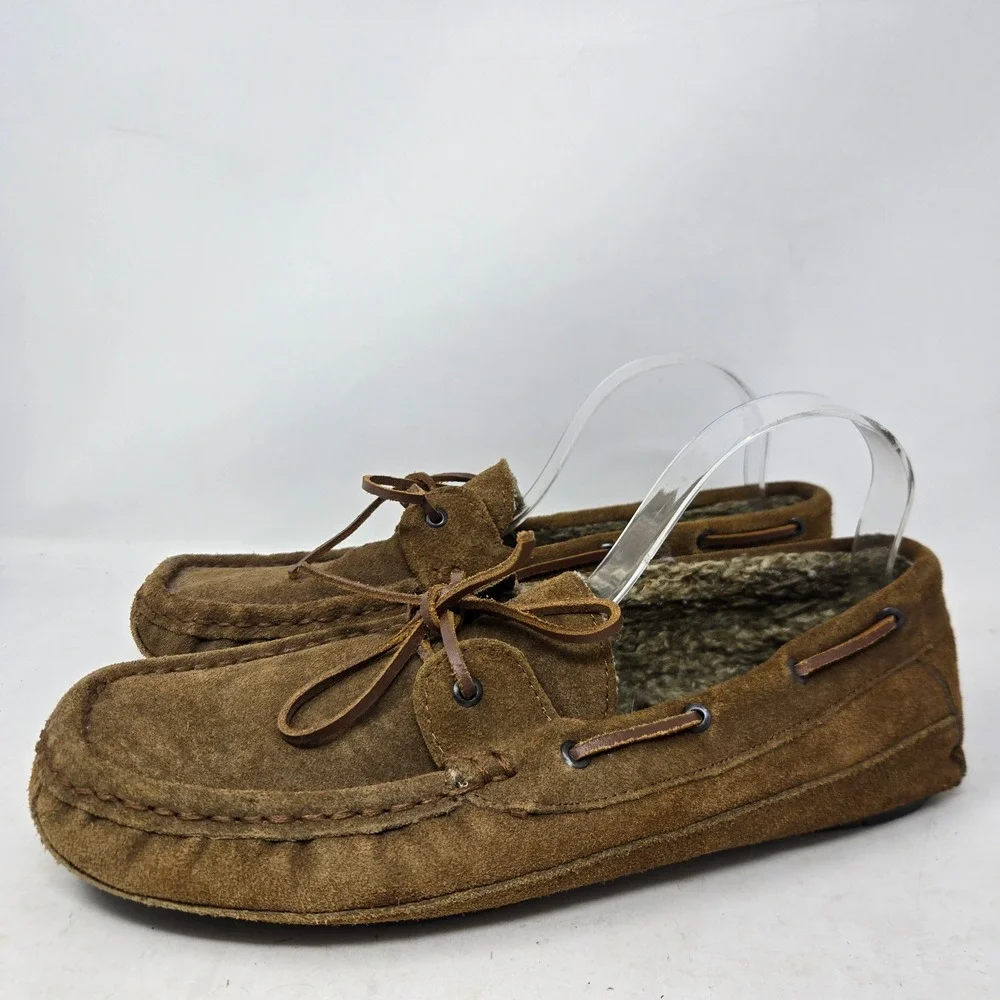 Florsheim Mens Brown Suede Faux Fur Lined Moccasin Slippers 5382106 Size 12M
